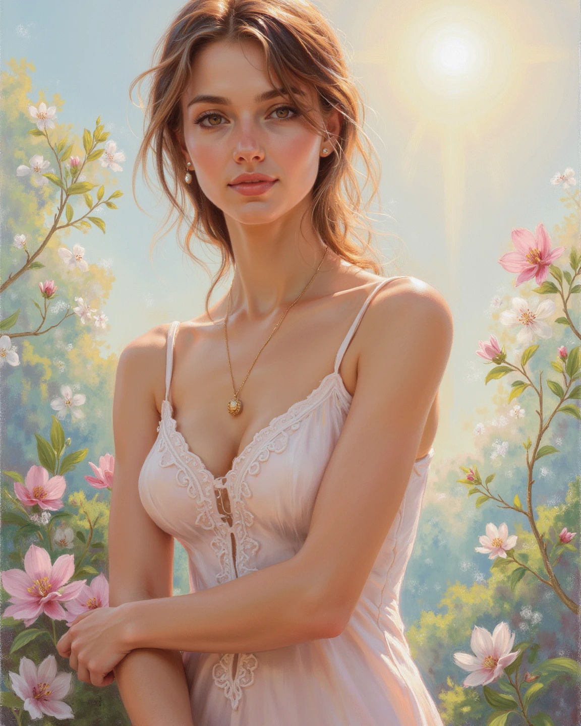 The prompt for generating a high-quality image of a goddess floating over the ground, dressed in sheer delicate silks, emitting a gentle divine radiance, and relaxing in a field of flowers is as follows:
"(best quality,4k,8k,highres,masterpiece:1.2),ultra-detailed,(realistic,photorealistic,photo-realistic:1.37),portrait,landscape,horror,anime,sci-fi,photography,concept artists,floating goddess,divine radiance,gentle light,field of flowers,relaxing,delicate silks,ethereal atmosphere,vivid colors,soft focus,peaceful,serene,magical,subtle movement,harmonious composition,graceful,fragile,quiet beauty,dreamlike,effortless elegance,nature-inspired,whimsical,tranquil setting"