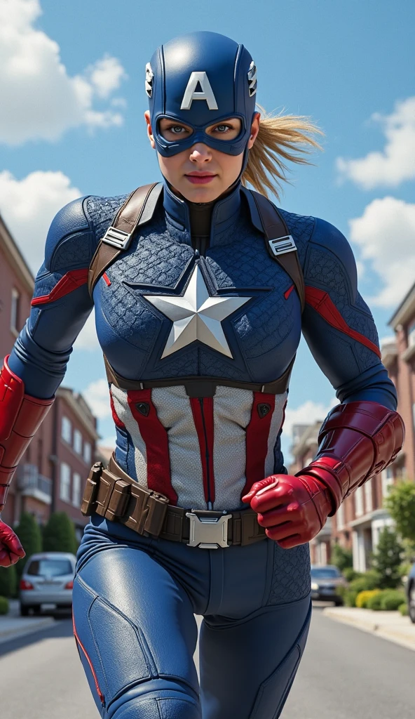 fullbody photo, female Captain America, big breasts, (highly detailed skin, skin texture:1.2), (raw photo, 35mm photograph, film, professional, 4k, highly detailed:1.1)