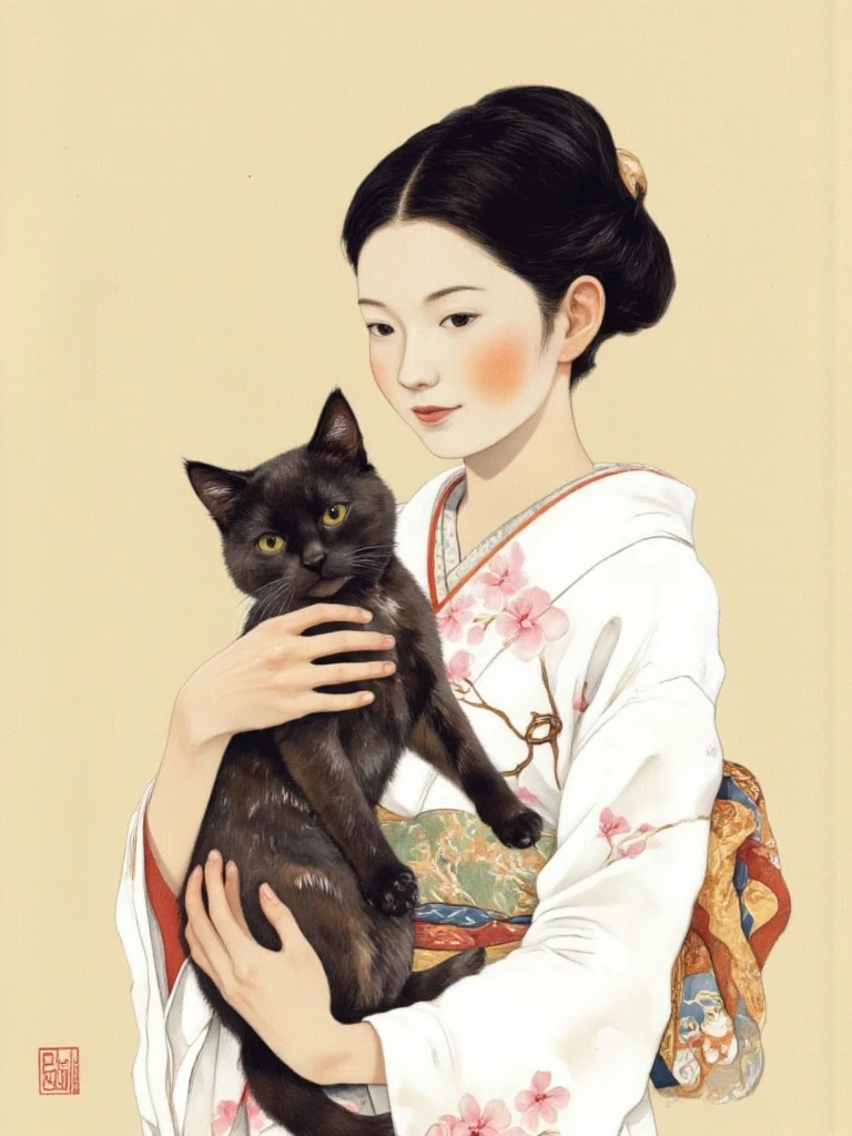 shinyunbok anime, (exceptional, best aesthetic, new, newest, best quality, masterpiece, extremely detailed, waifu:1.2), portrait of a girl holding a cat