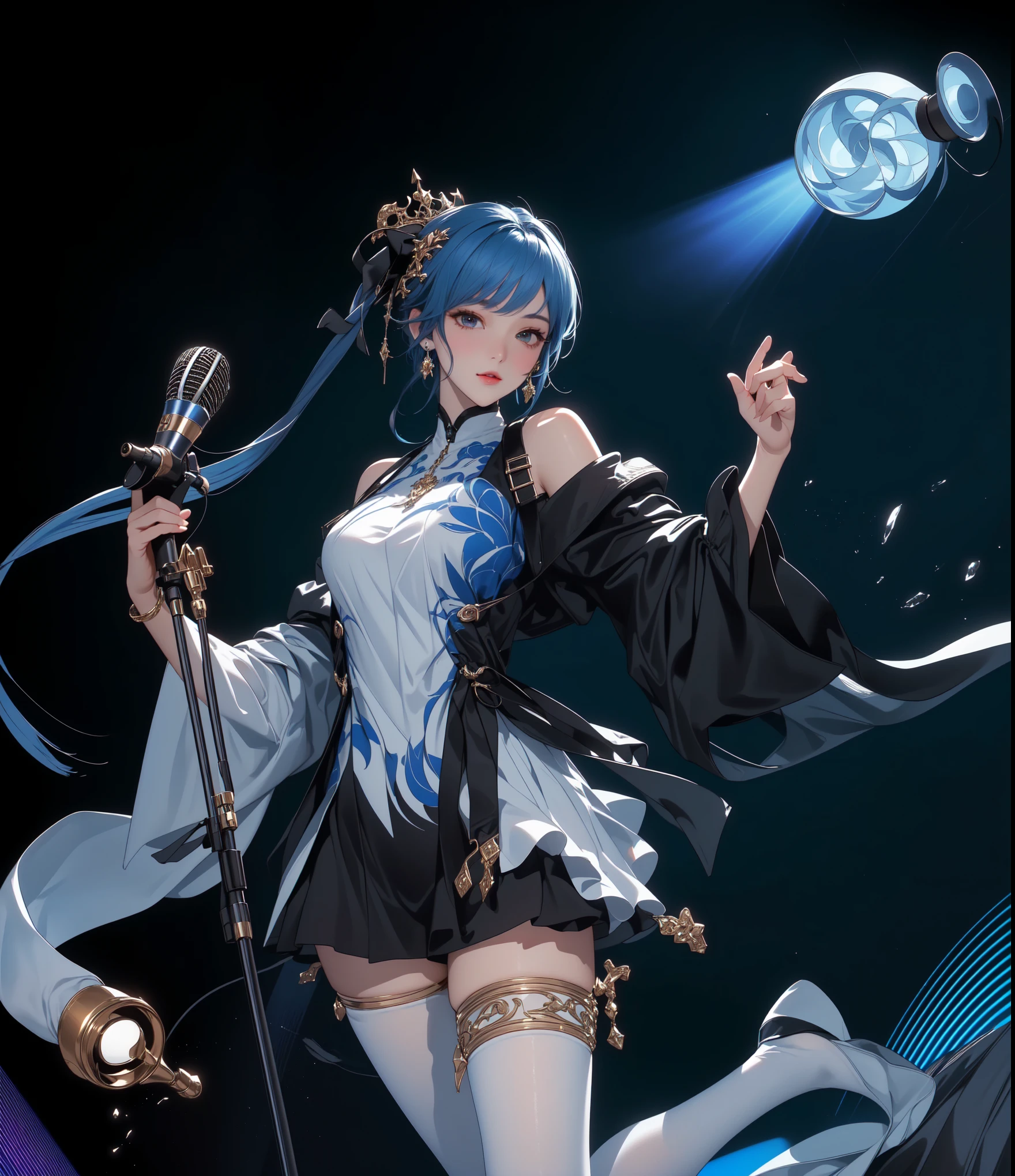 blue haired magician girl with her staff