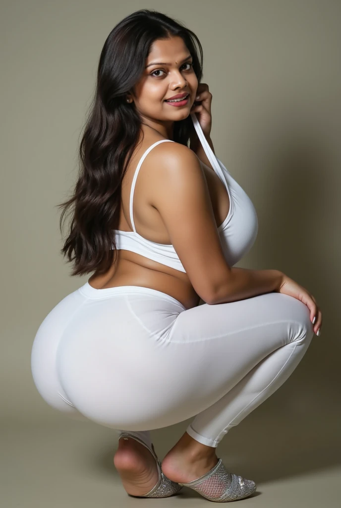 Woman Squatting , squat ,curvy, beautiful eyes ,full body shot, jungle view ,booty , wearing legging , thick thigh, Loong legs