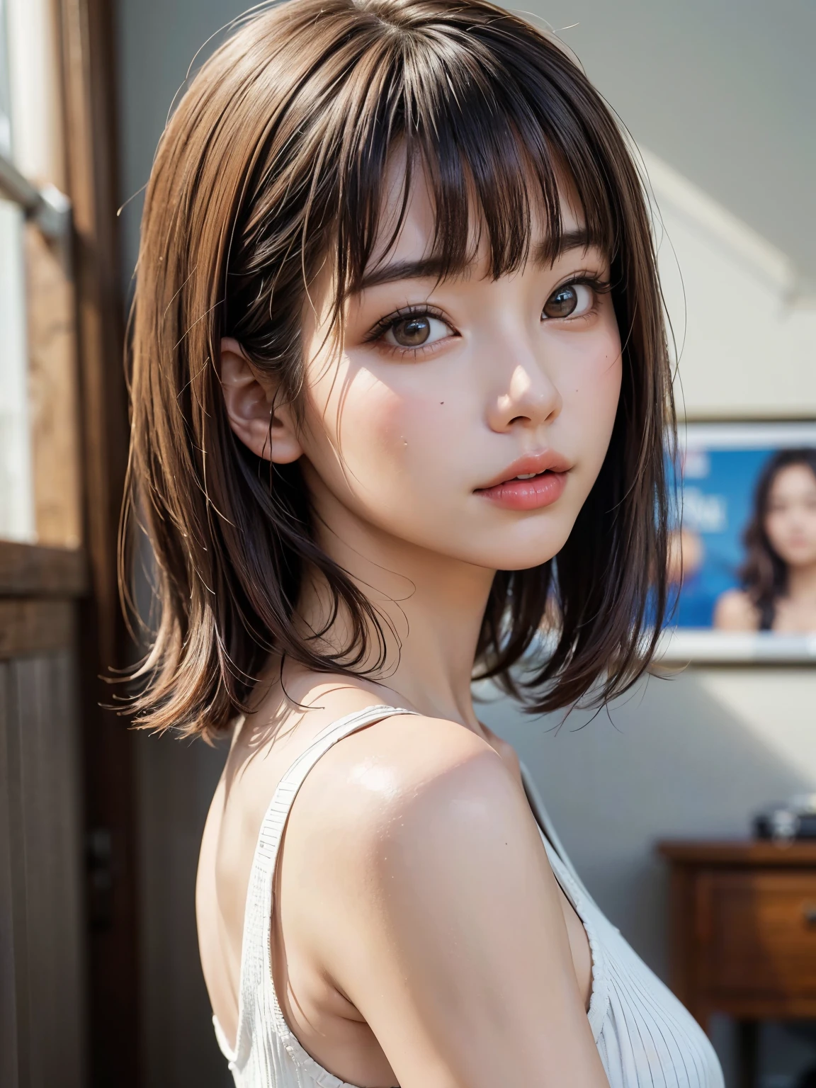Could you general me a 21 year old girl with Thai appearance, who has a haircut in layers at the height of the clavicle and a medium brown tone.