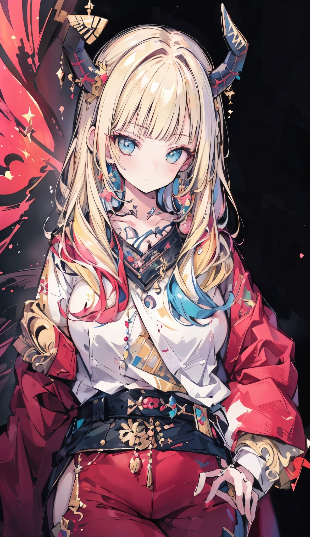 (masterpiece, top quality, best quality, official art, beautiful and aesthetic:1.2), (1girl), corpo inteiro, extremamente sexy, seios medios, thicc coxas, cabelos longos, cabelos de cor a preferencia, demon horns, beleza extrema, mais linda do mundo, extreme detailed, colorful,highest detailed, official art, unity 8k wallpaper, ultra detailed, beautiful and aesthetic, beautiful, masterpiece, best quality, (zentangle, mandala, tangle, entangle) ,holy light,gold foil,gold leaf art,glitter drawing, PerfectNwsjMajic