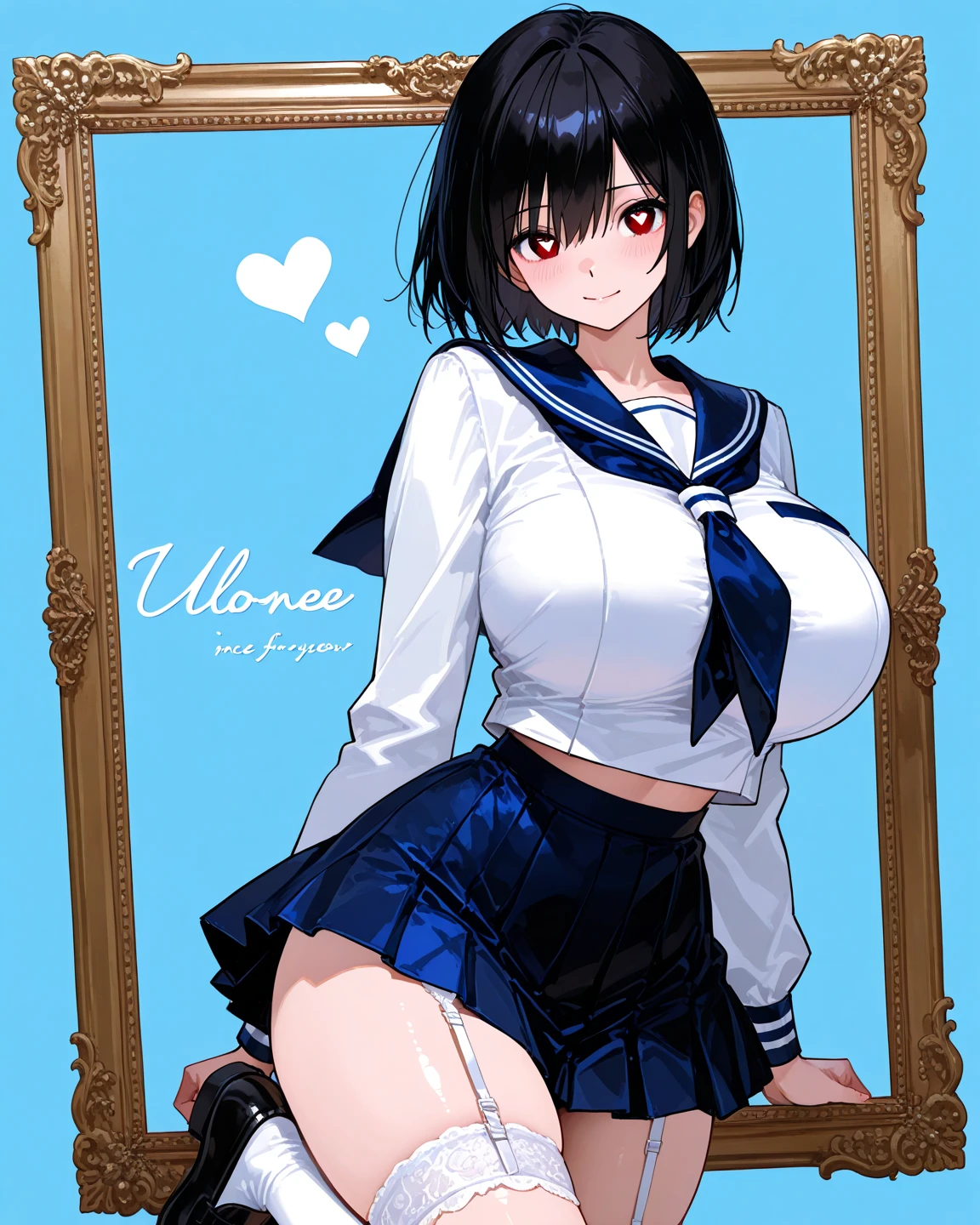 Boobs out、Show pussy、colorful、watercolor、Black Hair、ponytail、I'm 11 years old、Right next door、uniform、White tank top、Earrings、Big Breasts
