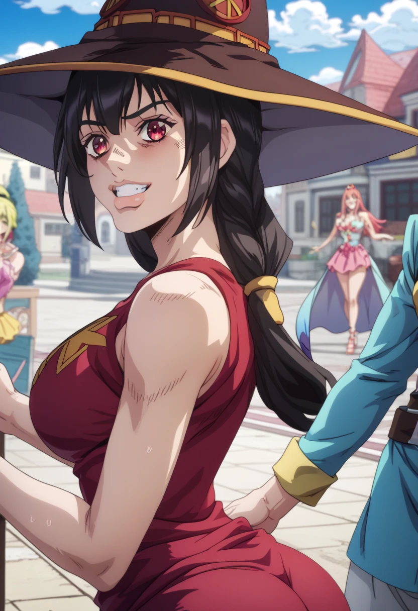 1random crew member, maid outfit, drag fashion, straw hat pirates, one piece anime, posing on ship deck, comedic, exaggerated expressions, vibrant colors, highly detailed, masterpiece, photorealistic, 8k, volumetric lighting, dramatic camera angle male contestants ham it up and flirt with the crowd. The crowd of pirates laugh and jeer.