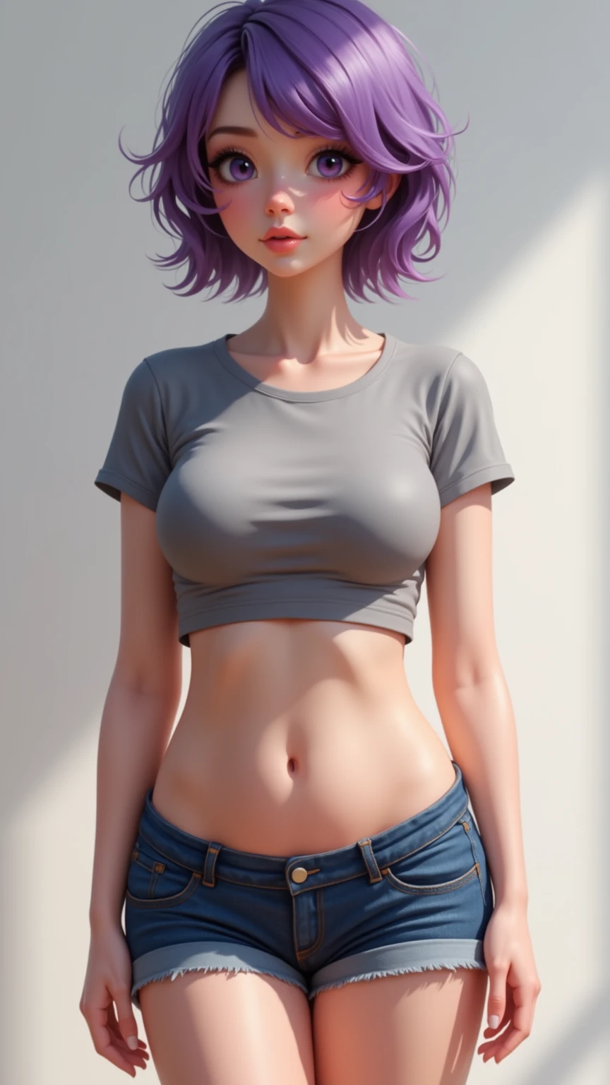 Photorealistic, high resolution, 1 Girl, slim body, small breasts, naked body, pubic hair, choker, wide hips, blue hair