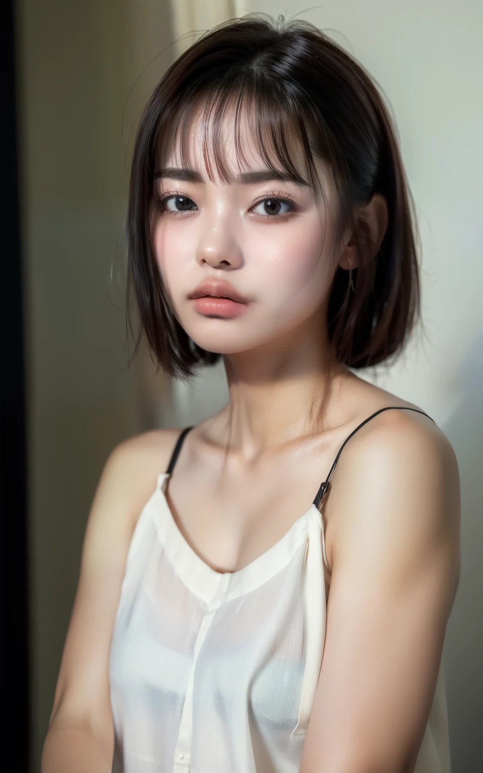 Arafed asian woman with short hair and a white top - SeaArt AI
