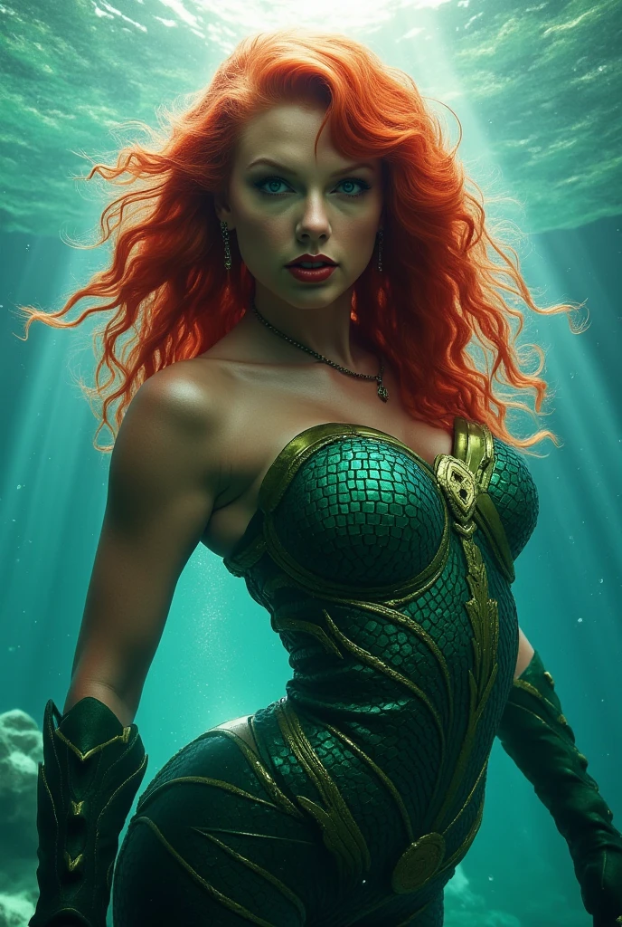 sfw, [fantasy], watercolor illustration, Full Shot, of beautiful sexy atlantean princess with (mermaid tail), holding glowing trident, wearing teal cape, in underwater throne room, toned physique, perfect large round breasts, toned medium ass, perfect limbs, perfect hands, long red hair, (detailed skin, diffused skin pores), ethereal, maximum detail, maximum quality, (bloom:0.5), raytracing, specular lighting, shallow depth of field, smooth, cinematic film still from Aquaman, [Arcane Fantasy:12]