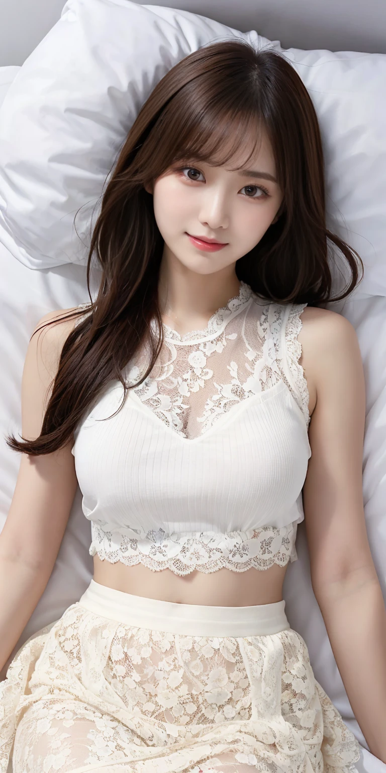Photorealism、Masseter muscle part、best quality、high resolution、RAW photos、Practical、Bright Lights、Surface light、Smooth professional lighting、Japanese woman、Beautiful woman、imitate、Gravure printing、Sexy、Super beautiful、Practical and beautiful skin、Beautiful and delicate eyes、Delicate face、Slim、Large Breasts、cleveage、short hair、Dark brown hair、Brown eyes、Looking at the camera、White vest、Posing for photos、mini skirt