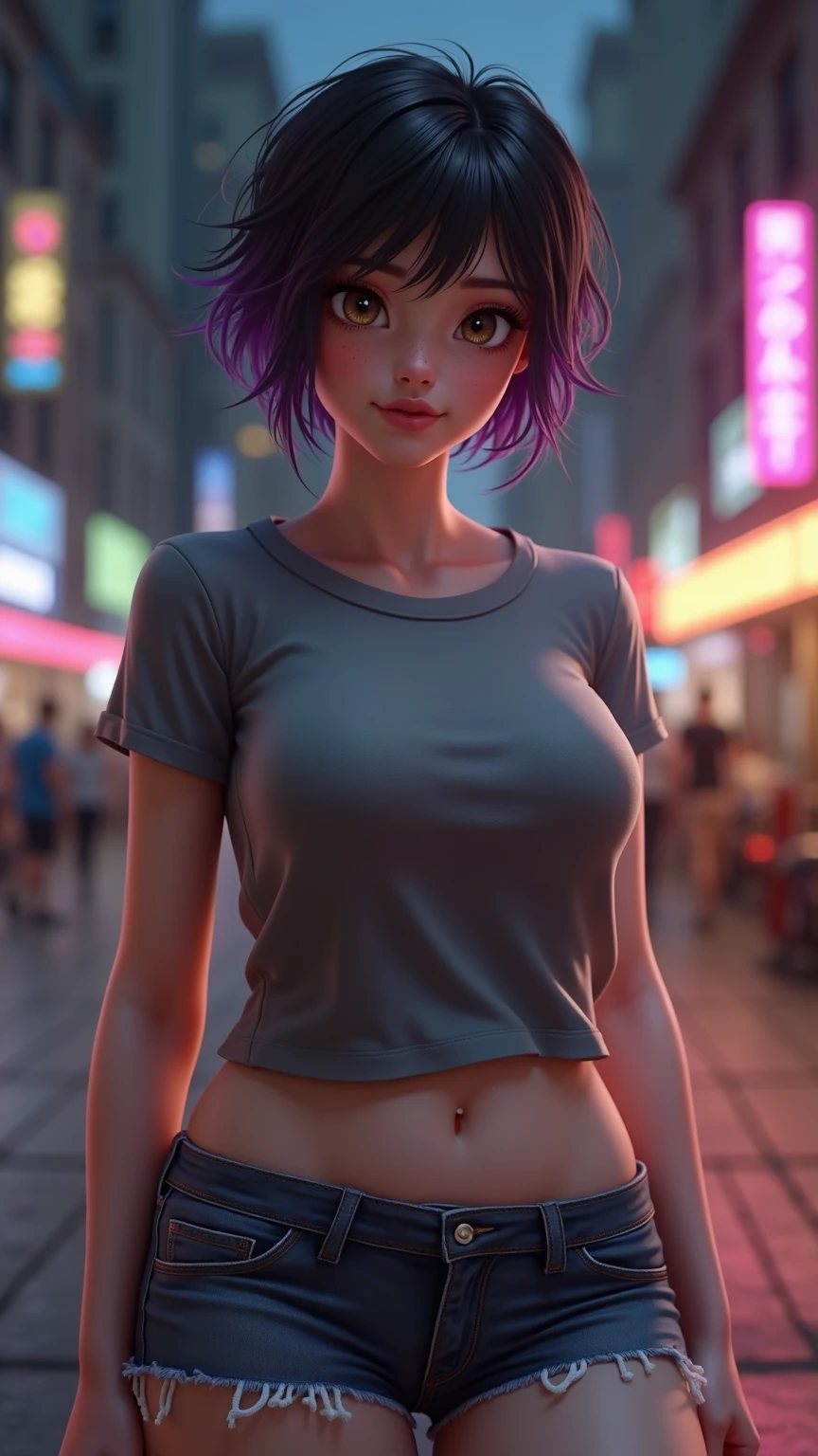 ((medium breasts, cute girl, small head, multicolored bright hair)), daylight, sunshine, (sexy little belly: 1.1), (perfect body: 1.1) , (short hair: 1.5), bob haircut, glasses, collar, chain, full body shot, crowded streets, nude, naked, pink nipples, sweating, sweat, wet body (very detailed CG 8k wallpaper), (extremely delicate and beautiful), (masterpiece), (Best Quality: 1.0), (Ultra High Resolution: 1.0), Beautiful Lighting, Perfect Lightning, Realistic Shadows, [High Resolution], Detailed Skin, Super Delicate body, photoshoot pose, dynamic pose