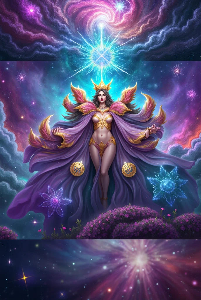high details, best quality, 8k, [ultra detailed], masterpiece, best quality, (extremely detailed), full body, ultra wide shot, photorealistic, fantasy art, dnd art, rpg art, realistic art, an ultra wide picture of a female human (1.5 intricate details, Masterpiece, best quality) goddess of water  ((watery radiant aura)), controlling a swirling streams of watery magic (1.5 intricate details, Masterpiece, best quality), manipulating purple radiant magical symbols, [[divine symbols]] (1.5 intricate details, Masterpiece, best quality), human female, blue  hair, long hair with aura, hair with green radiant eyes, intense eyes, holding a trident, ((radiant eyes)), (( green glowing eyes)), dynamic clothing, fantasy sea background, stresms of sea water,  celestial  background, ((divine worship atmosphere)), high details, best quality, highres, ultra wide angle,  faize