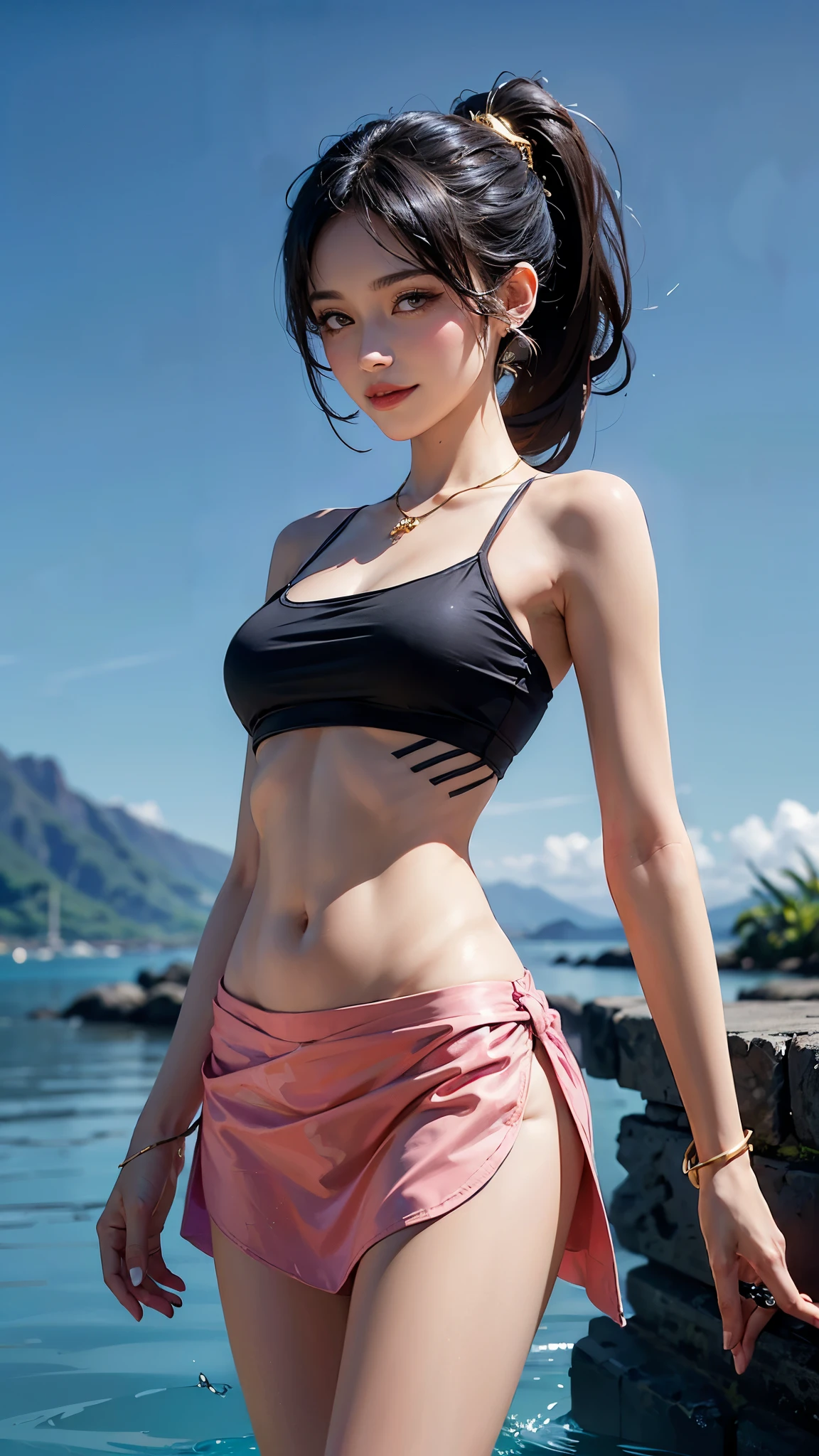 Moisturized skin, (red eyes), realistic body, (adult female body), heartless,
BREAK,
bright red lipstick, (beautiful navel),
BREAK,
(short bob: 1.2), (pink hair),
BREAK,
((masterpiece + highest quality + high resolution + highly detailed)), (full body: 1.2), symmetrical, one shot,
BREAK,
(leaves fluttering), (wind blowing), (battle stance: 1.4),
BREAK,
(large Japanese sword), ninja outfit, night, full moon, assassination, sexy,