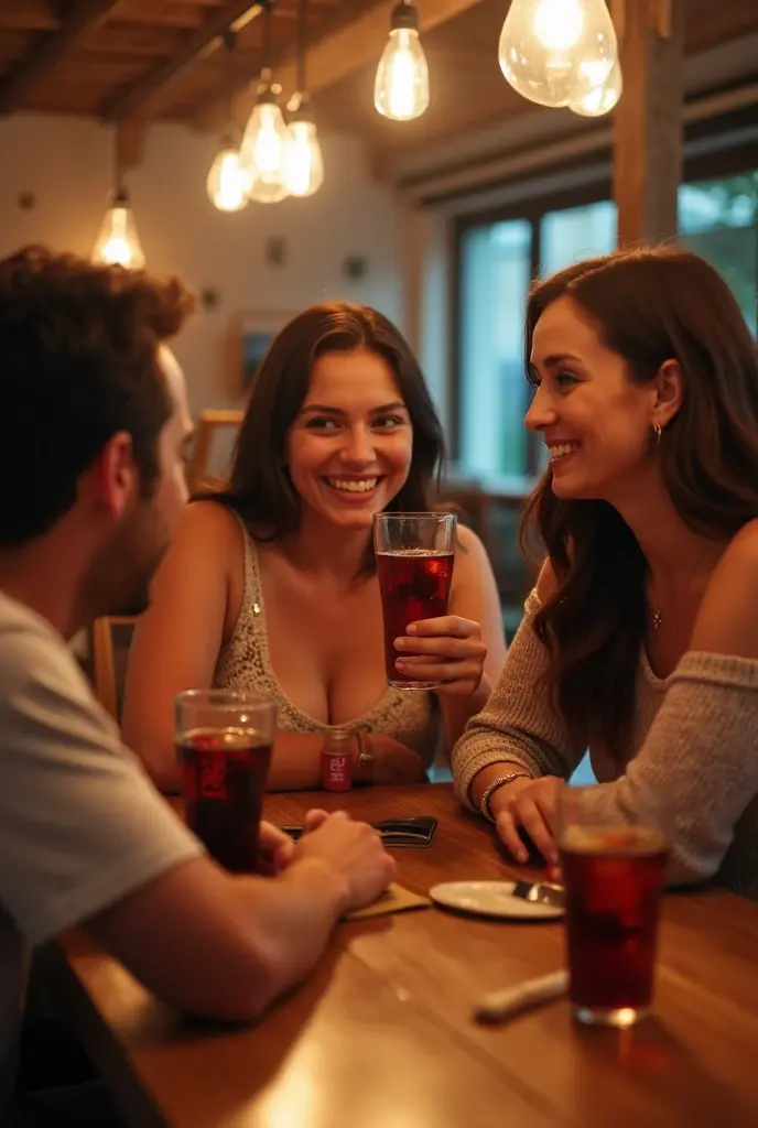 family sitting at the table drinking coke soda
