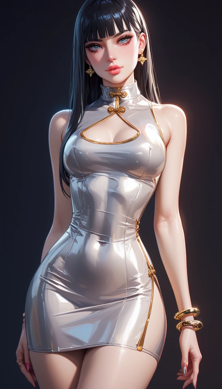 Desenho de uma  com rabo de cavalo e vestido, Bonitinho 3d rendering, Bonitinho detailed digital art, mini Bonitinho girl, Bonitinho digital painting, Stylized 3D rendering, Bonitinho digital art, Bonitinho rendering 3d anime girl, pequena curva , Bonitinho! C4D, a single full-length character, Standing on a white base