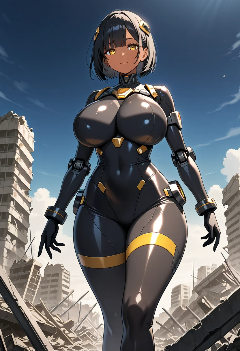 der riese art, 非常に詳細なder rieseショット, der riese, Shorthair, Giant woman bigger than a skyscraper, Wearing rimless glasses, Colossal tits, Big ass, Competitive swimsuit, very small metropolis, Trying to destroy a miniature metropolis, Full body depiction, nffsw, giga der riese, der riese, Stomping City,crash city,Small town,micro city,