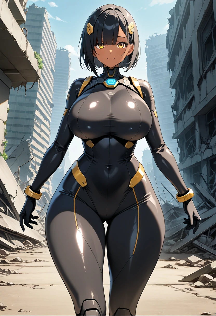 (masterpiece, best quality, high resolution, ((full body standing)),((huge breasts))1 powerful-looking gear-made golem, with a black sphere as its core,