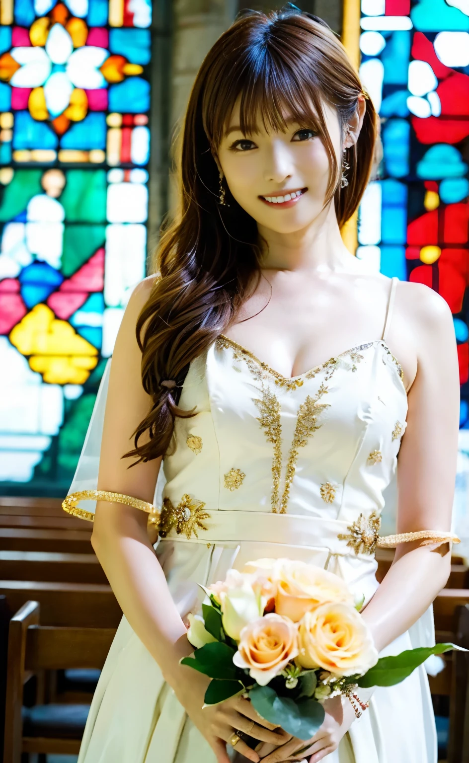 full body portrait or statue、Stained glass、Vigée Leblanc style、math、astronomical machine、astronaut、roses in vase、fruit、Cute trinkets、smile、ancient greek costume、Sandro Botticelli paintings、Costume that stretches your shoulders、A big smile、expression of ecstasy、sexy、beautiful bare skin、Detailed representation of the seducing woman throughout the body
