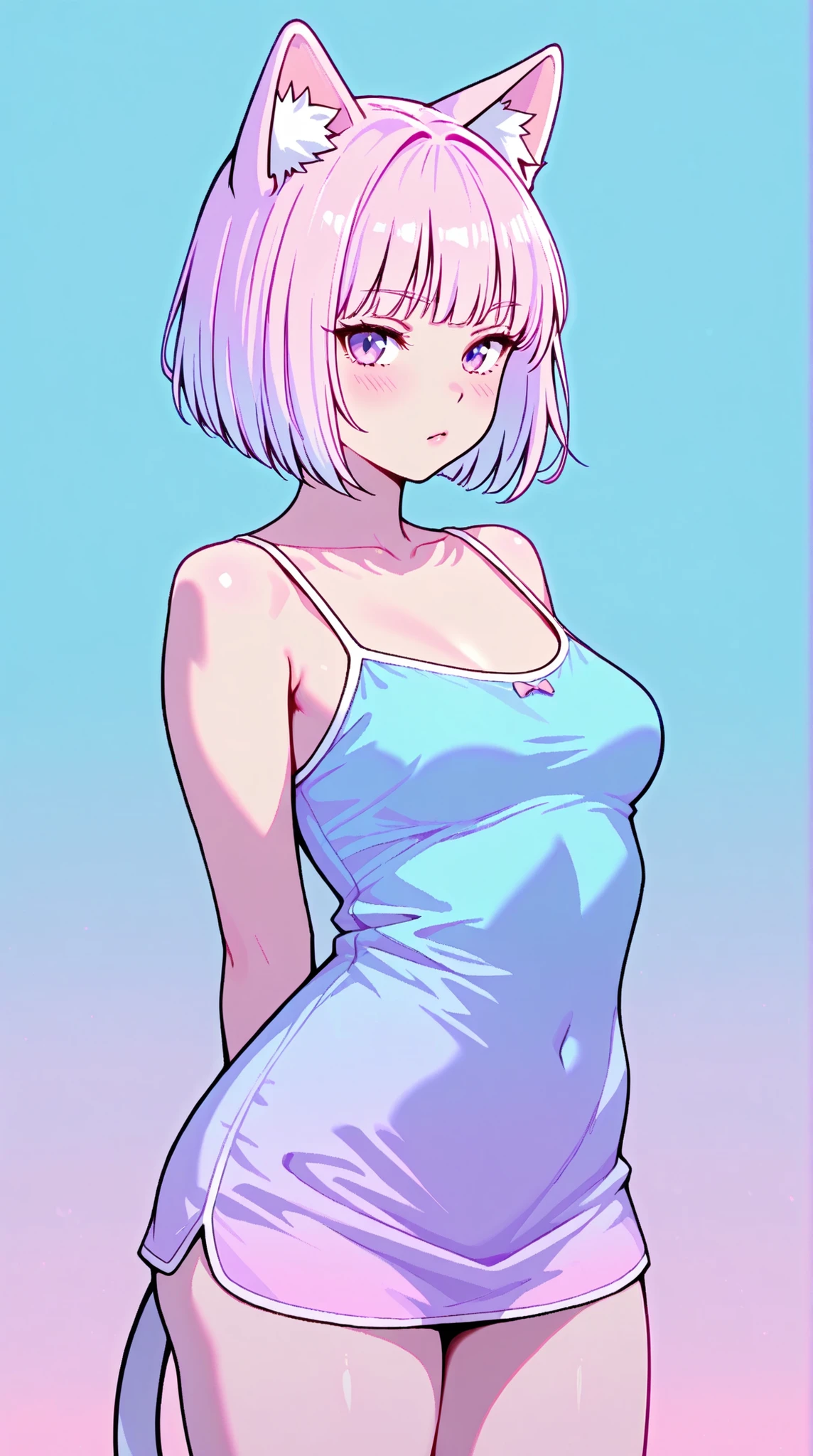 random hot and busty japanese girls, nekos, pastel color palette,