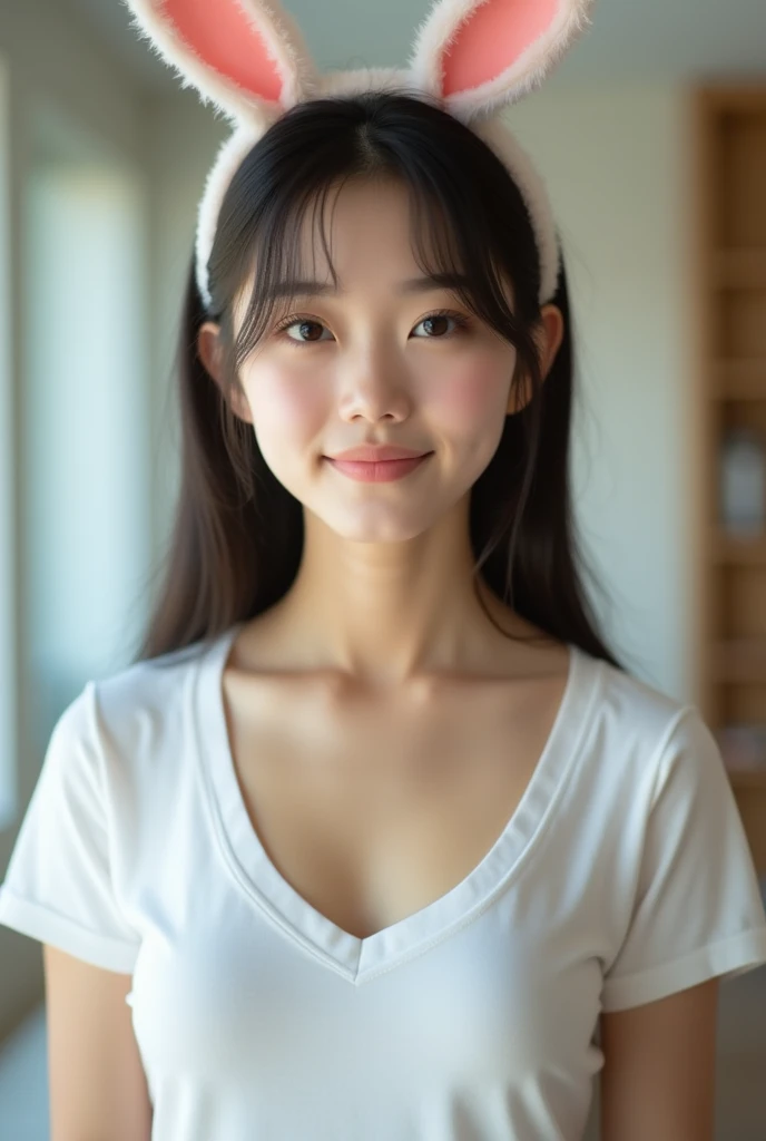 1girl,3d,artist name,blurry,blurry background,blurry foreground,bokeh,breasts,brown eyes,black hair,chromatic aberration,collarbone,depth of field,lens flare,lips,looking at viewer,motion blur,indoors,smile,open mouth,teeth,photo background,piercing,realistic,long hair,straight hair,solo,sweater,swept bangs,teeth,upper body,summer,smooth cloth,
messy hair,white room,evening,no brown,no window,kiss,puffy cheeks,sleepy,sleep,lie down,black clothes,T-shirts,short sleeve,wink,tang