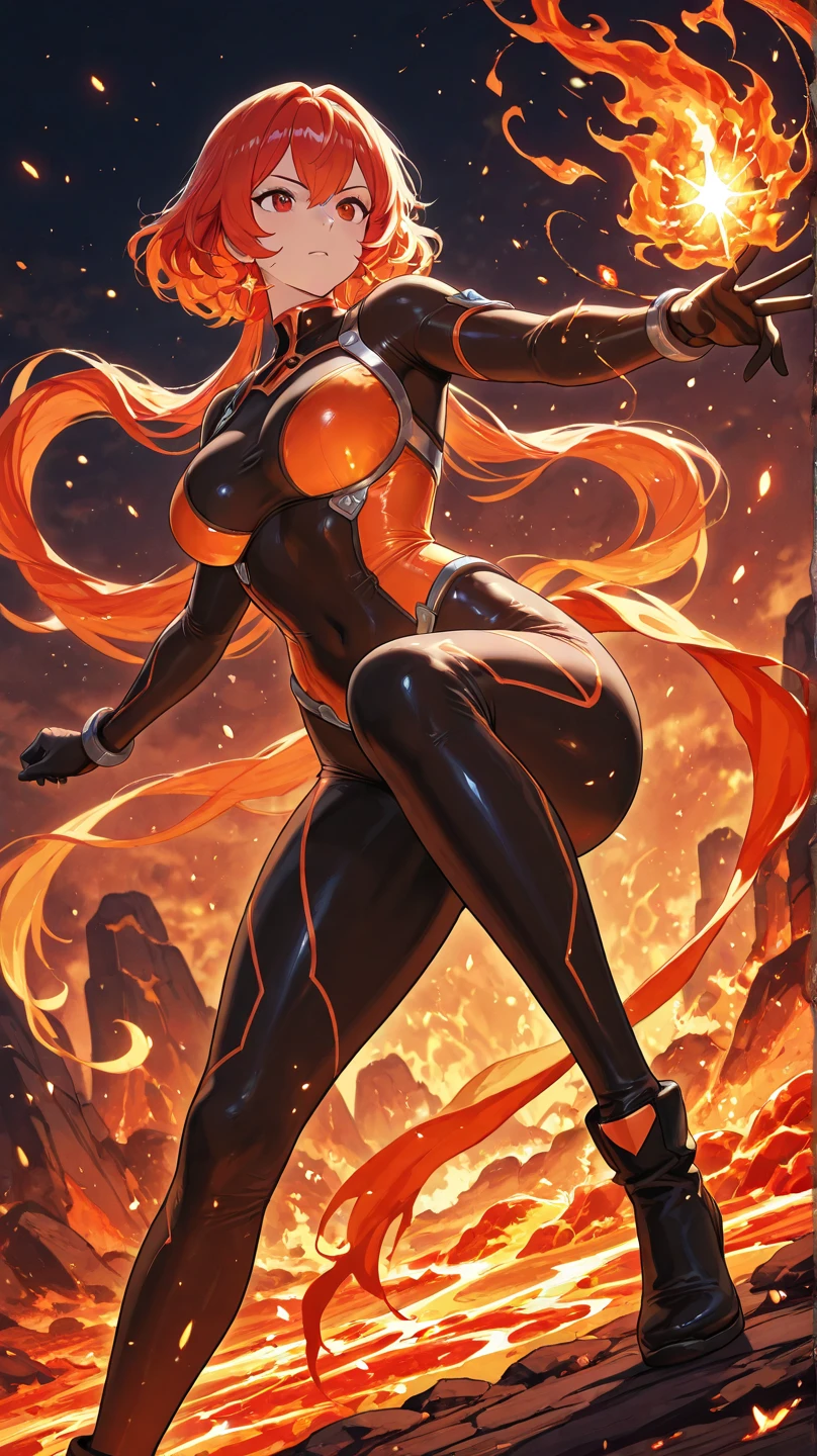 female barefoot summoner levitating with blonde hair robes and cape arms lifted up over a broken earth bright lava light from below asteroid field (jagged rocks boulders and debris shooting into the air:1.3) (windy dust debris storm:1.1) volumetric fog mist ray tracing z pass bright light from below, (masterpiece) (best quality) (detailed) (8k) (cinematic lighting) (sharp focus) (intricate) female sorcerer of fire, fire background, queen of fire magic, big hips, small waist, big legs, big ass, wearing black and red leggins, long black and red hair, yellow eyes,coat with flame effects, sexy legs, beautifull face, detailed body, bubble ass type,