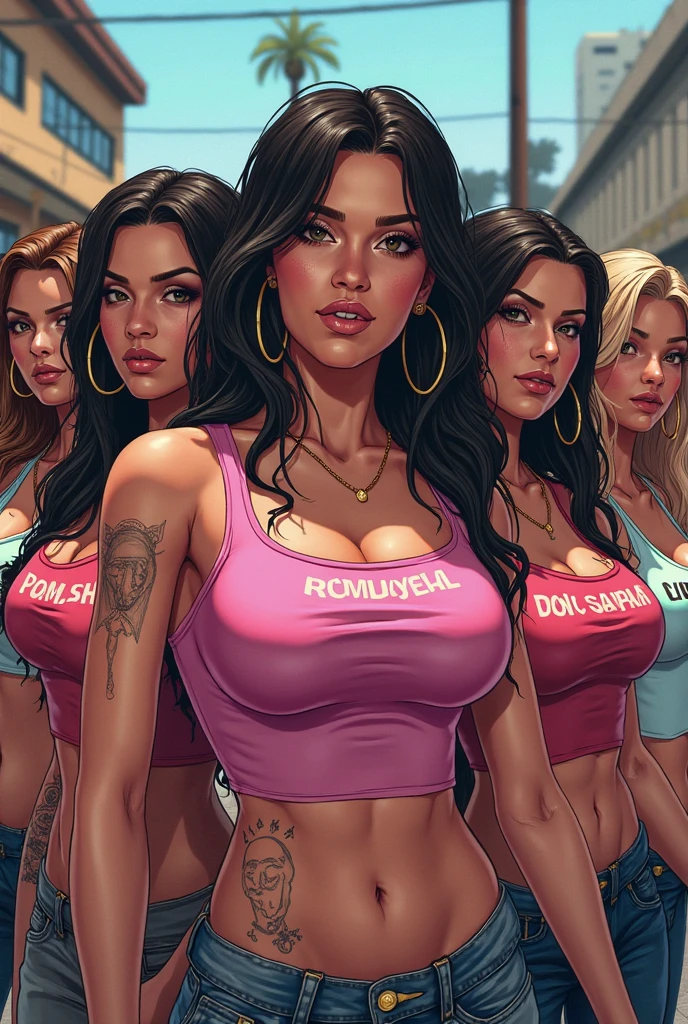 (Best Quality, 2k, Masterpiece, QHD: 1.3, A Handsome short haired african barbarian man is surrounded by three women up against him touching him and gaze at him, at a mansion, wearing Tracksuits that show off body, perfect bodies, women: long flowing hair, seductive, materials, golden hour, , jewelry, golden hour, photorealistic, masterpiece, in love, small grin, perfect faces, Flirtatious-groping