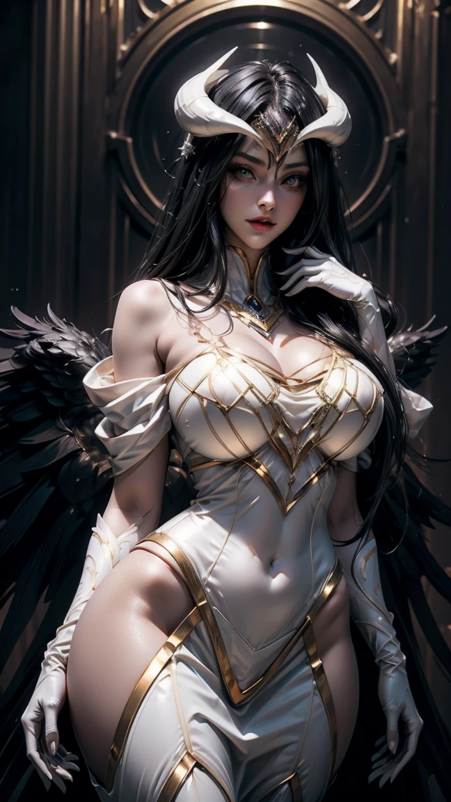 Couple photo, 2 girls, Turn your face and clasp your hands together., ((The person on the left : An angel with beautiful white wings:1.3, It has up to 12 wings.)), ((The Right Man : A sexy succubus with big wings.:1.3 It has up to 12 wings.)), (RAW shooting:1.5, realistic:1.5, dark fantasy:1.5), (Highest quality, Masterpiece, Ultra high resolution), ((Perfect dynamic composition:1.7, Wear exquisite jewelry:1.6)), Highly detailed skin and facial features:1.3, Details of the limbs, (Sexy Angel and Sexy Succubus Demon, beautiful and beautiful:1.3), white skin, open your legs, chaos, darkness, (Wear shoulder-length clothing correctly.:1.3), big breastsที่กำลังจะระเบิด, Don&#39;t show your nipples, ช่องว่างbig breasts, (The expression on your face when you feel a strong touch., Facial expressions when feeling pleasure, A look sunk in joy), beautiful blue eyes, Eyes that give a feeling of elegance and beauty, sexy face, Blush, (Too erotic and cute:0.9, Fascinating:0.9), ((torture:1.5, lots of chains:1.6, Countless chains were tangled in the clothes.:1.6, right arm chain:1.5, left arm chain:1.5, Tie the right leg with a chain and chain.:1.5, Bind the left leg with a chain and chains.:1.5)), (((An incomprehensible amount of fluid flows throughout the body.:1.5))), Extra long blonde curly hair, Looking from the knees up, emphasis on wings, wings on shoulder, Angel wings and devil wings, white wings and black wings, (Realistic picture, highest resolution, 16ก), (A demon god with wide wings and enormous power on his shoulders..., Twelve wings on the shoulders., black bat wings:1.3 white angel wings:1.5), 6 angel wings, 6 devil wings, (Beautiful girl with two meter long hair, Shiny black hair, white skinเรียบเนียน, Lips are very red.), ((stand, already)), (big breasts, big tits), (gigantic breast, breast augmentation, Breast 400 cc., small waist, hips raised, small thighs, Long legs), (dynamic poses), (Armor that slightly conceals the body), Separate theme, (Angel wings and devil wings), floating in the air above the ground, darknessของพื้นหลัง, Embraced with twelve wings, The horns that grow from the head are like a crown., He who has light, wears little armor, There is power coming out of the body., sparkling wings, white light black light, amazing wings, beautiful gesture,