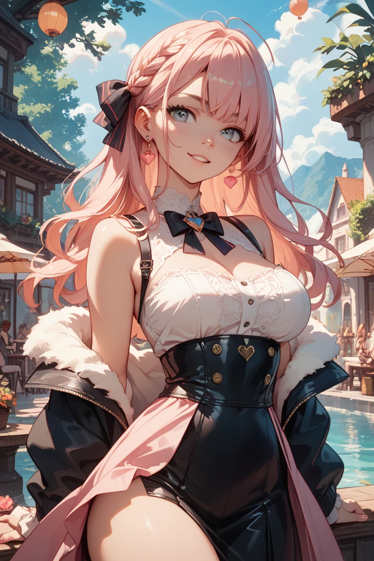 perfect human body,girl, mature female, mature, Beautiful wife,milf, long hair, french braid, Big, etc,blush, lipstick,(Very detailed background、snow,Glass flower room),(ultrashort)Lolita,translucent,((woman with fever)), huge ,((The expression of color)), (blush:1.2), Smile,