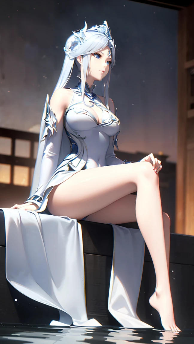 Anime girl sitting on chair in white dress, cute anime waifu in a nice dress, azur lane style, Guweiz in Pixiv ArtStation, trending on artstation pixiv, Guweiz on ArtStation Pixiv, Anime goddess, onmyoji, trending on cgstation, style of anime4 K, Guviz, perfect body, perfect breast,((Best quality, 8k, Masterpiece :1.3)), Sharp focus :1.2, Perfect body beauty: 1.4, lewd face and holding condoms,hand between leg