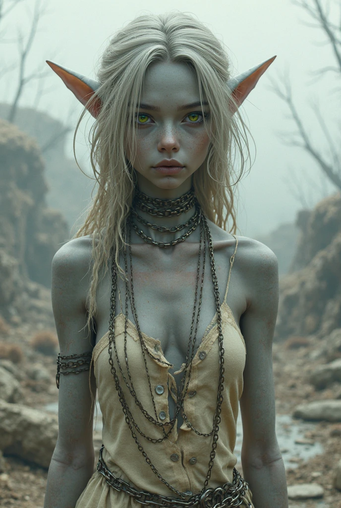 A tall young humanoid female, a gray skin tone (in all his body and ...