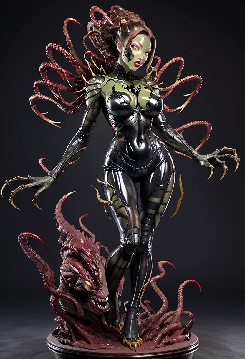 a close up of a slime woman with a red hair, female slime humanoid creature, female alien, alien woman, lolth, hot goo humanoid woman, hot slime humanoid woman, slime woman hybrid, perfect human female specimen, slime skin, female assassin, female slime body