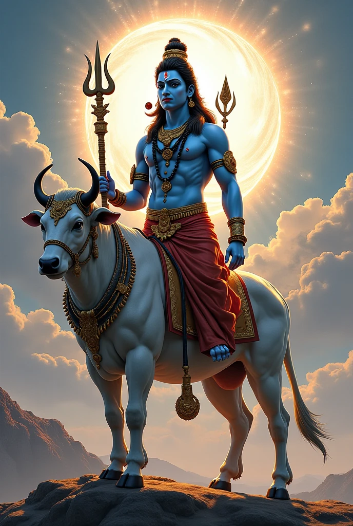 Lord Shiva carrying his trident and with Nandi the great oax