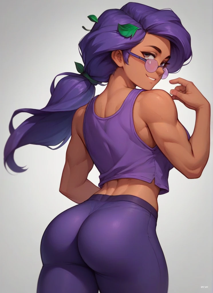 Full body image of Amethyst from Steven Universe, full body in image, wearing her original outfit (black tank top, leggings with stars, and boots), long purple hair, female body, curvy and slightly stocky body, dynamic pose, detailed pose, simple background, expressive face showing playfulness, focus on face, line art, sketch