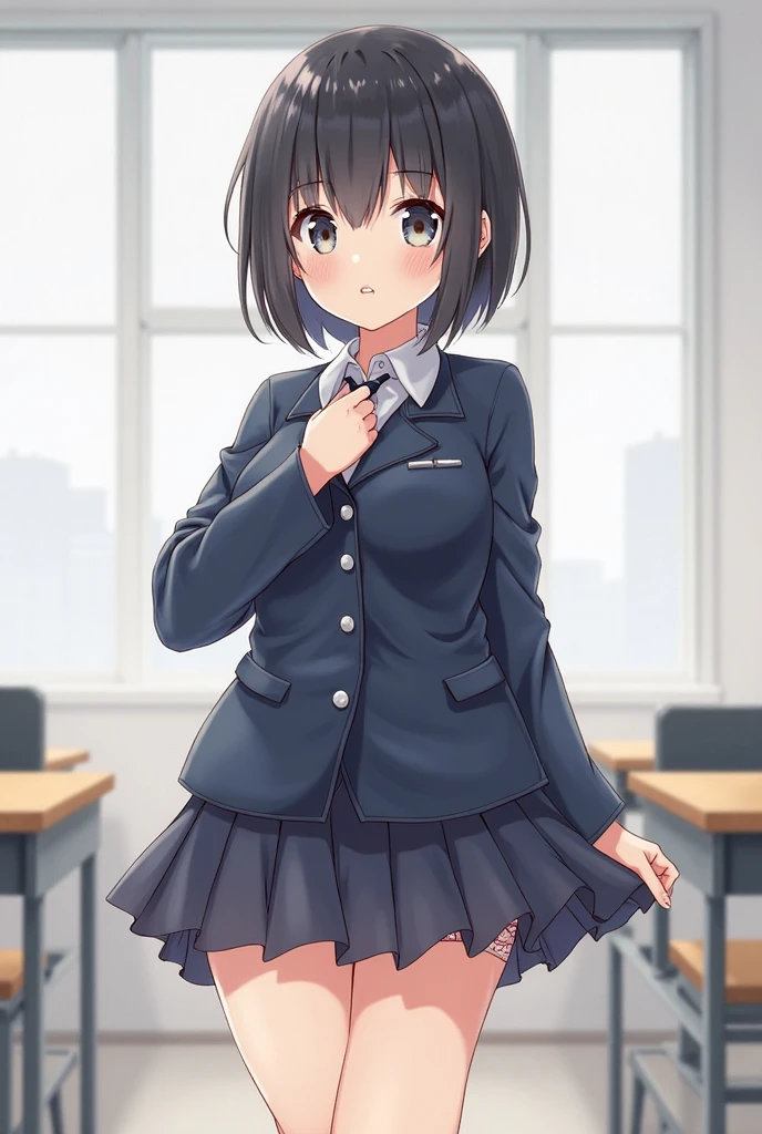 Create an image of a sexy goat going to school, hentai style with long black hair