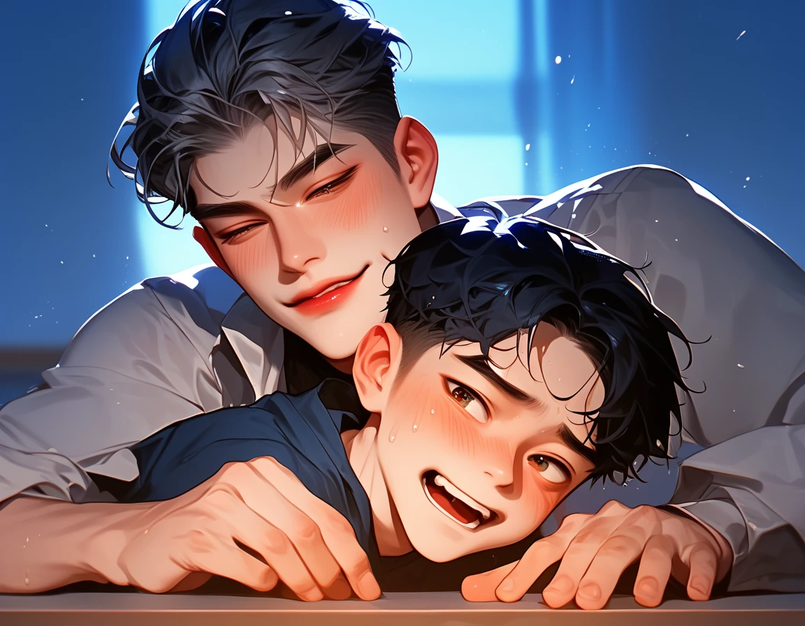 There was a little boy lying on the bed,Holding a doll,Cute Guvitz style digital painting,Detailed digital cartoon drawing art,Cute digital art style,Cartoon digital drawings,Lovely and detailed digital artwork,The style of Loish and Goro Fujita,High-quality fan art,Works by author Cheng Yanjun,Pastel anime illustration,lovely art style,author:Kuncan