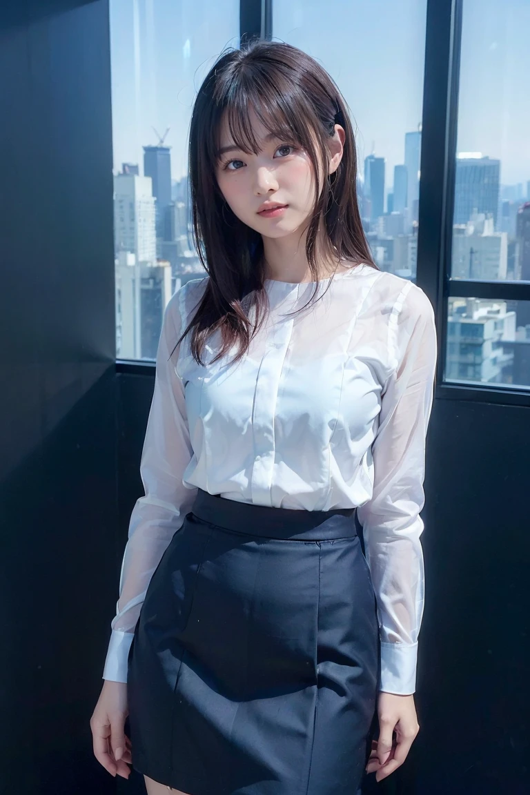best quality, photorealistic, 8k, high res, 1girl, woman, (skindentation), (professional lighting), (portrait:0.6), (white closed buttoned office suit with black skirts:1.9), (small breast:1), gorgeous, ((parted hair)), (short straight hair:2), (floating hair:1.7), (eyes looking at viewer:1), ((looking at viewer:1.6)), (looking at the camera), photorealistic, (bokeh), (portait:0.6), (dynamic pose:1.2), masterpiece, intricate, realistic, sharp focus, award-winning photograph, sfw, smile:1.7, <lora:Lemon:0.81>