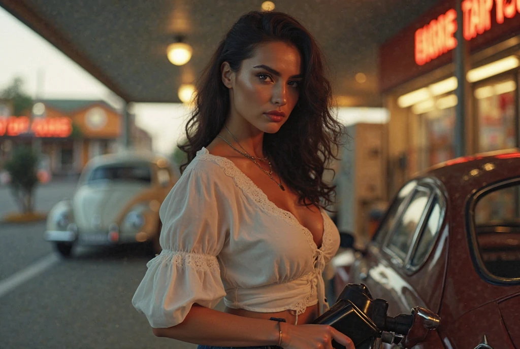 A beautiful mid 40s married lady, wearing black blouse and black petticoat, exposing her bare belly and deep navel, in a texi cab in india, at night, her hands upward, a male driver grabing her from back