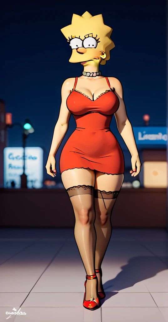 masterpiece, (red lingerie), best quality, highres, dragon ball, blmmid, aqua hair, medium hair, blunt bangs, red hair band, huge breasts, in a Cyberpunk city, bustling with neon signs, standing, full body