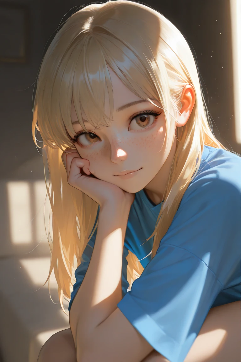 (masterpiece, Highest quality:1.2), One girl, alone,bony body、15 years old、(knee high socks) 、Earrings ,　Blonde