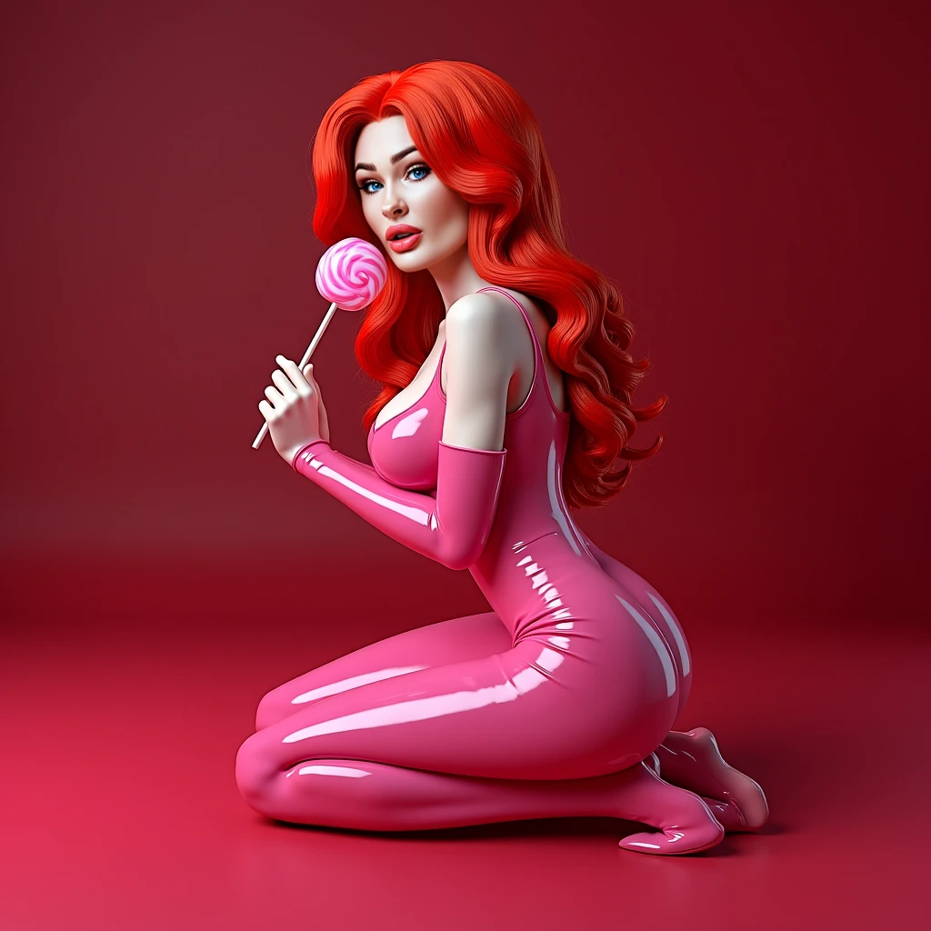 Neon pink female outline eating a lollipop with hair clipper in hand