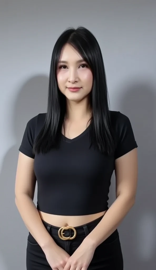 25 years old woman, bokeh, (photorealistic:1.4, realistic), highly detailed CG unified 8K wallpapers, 1girl, ((slender body:1)), looking at viewer, (HQ skin:1.4), 8k uhd, dslr, soft lighting, high quality, film grain, Fujifilm XT3, (((upper body:1.4))), (((black sleeves t-shirt))), (((indoo room))), <lora:valezka-V2:0.8>