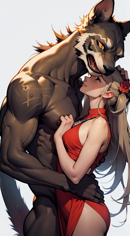 masterpiece, best quality,anime style, 1 girl,(((slender body))), (((small breast))),(((hot pants, blue tanktop,red tie))),(((((a gorilla man grabbing the girl))))), ((((restrained, arms behind back)))),((((cum)))), (beautiful face), (((short hair))), (((straight hair))), ((((silver hair)))),detailed beautiful skin, (perfect hands, perfect anatomy)