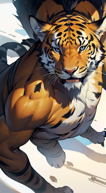 (((He has a tiger's head))) caminhoneiro. He is lifting weights in the gym, treinando muito arduamente. Ele veste short de treino. bandana on neck, Watch & Bracelets. He wears gold chain around his neck.modern gym scene. Seu Corpo Pesa acima dos 180 quilos. Fotografia de corpo inteiro fotografia de Corpo completo.