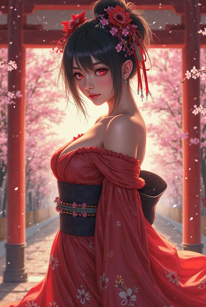 Close-up of a woman sitting on a swing with flowers in her hair, beautiful Anime女の子, seductive Anime, 美しく魅力的なAnime女性, 美しいAnime女性, Highly detailed art gems, artwork in the style of Gwaiz, Anime, Japanese Goddess, 🌺 society, Trending on cgstation, Anime Style 4k, Gwaiz