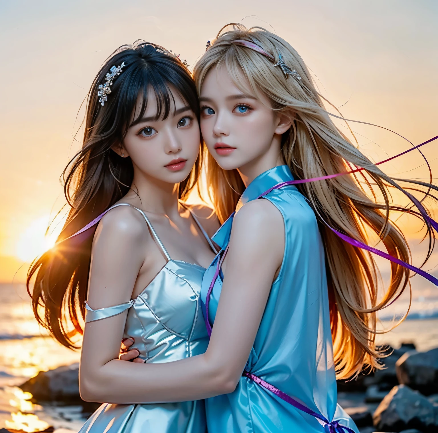 ManoErina, awaitingtongue, ((ExtremelyDetailed (12 PICHIPICHI KAWAII Girls Floating in The Air in a row:1.37) in WHITE at Dusk Enoshima Beach)), (masterpiece 8K TopQuality) (ProfessionalPhoto:1.37), {(Standing Full Body:1.2)|(from below:1.2)}, Different types of hair colors, {(skinny(SchoolSwimwear))|(SchoolUniform)with Tiny AthleticShorts}, {Detailed Childish hand|Hidden hand|Armpit|Different types of breasts of various sizes from HUGE to FLAT|(Clearly Visible the shape of Butt)}, Joyful Expressions LifeLike Rendering, PerfectLighting, (Dazzling Horizon Visible through ThighGap), (Starry IridescentParticles:1.22) ColorfulClouds