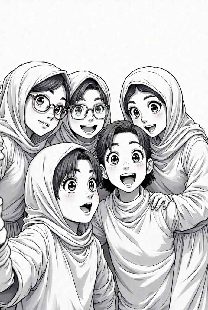 Design a hilarious movie poster featuring the three malay female in hijab as a main characters of our comedy film. Show them caught in a comical situation, with exaggerated facial expressions and props that reflect their distinct personalities. Add a touch of whimsy and fun to the poster to convey the lighthearted spirit of the movie