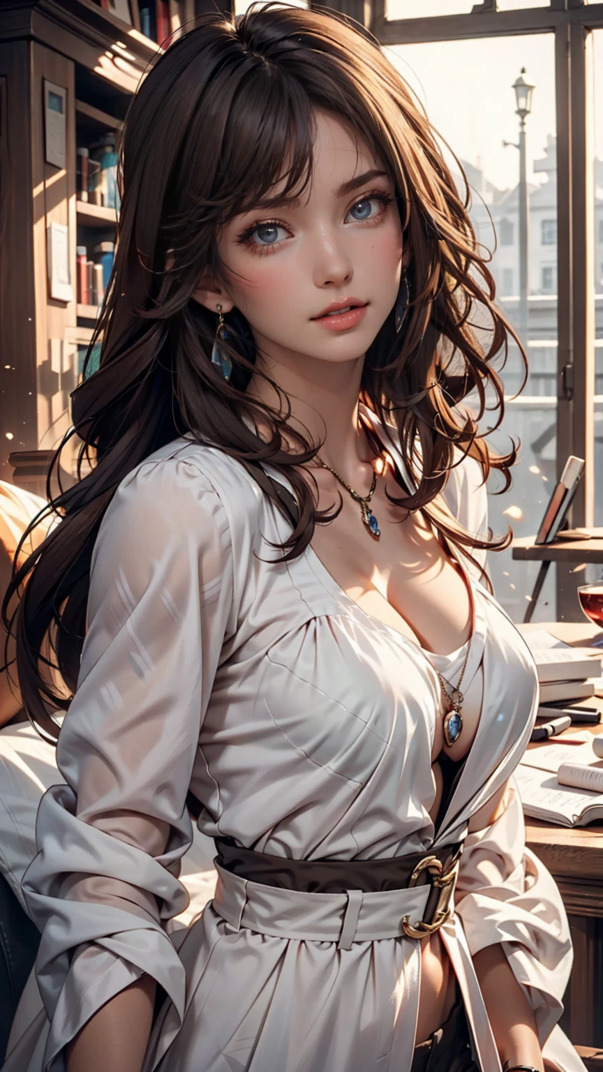 girl, Yellow Jacket, Put your hands in your pockets, Gazing at Other People, Long black hair, heterochromatic eyes, heterochromatic eyes, Heterochromatic pupil, 8k resolution, Very detailed, Anatomically correct, Digital Painting, Concept Art, Makoto Shinkai style, Clear images、Sexy proportions、Long eyelashes、Long neck、slender limbature female body、Deco bangs((bangs pinned back))、Side braids((side braid))、A see-through shirt