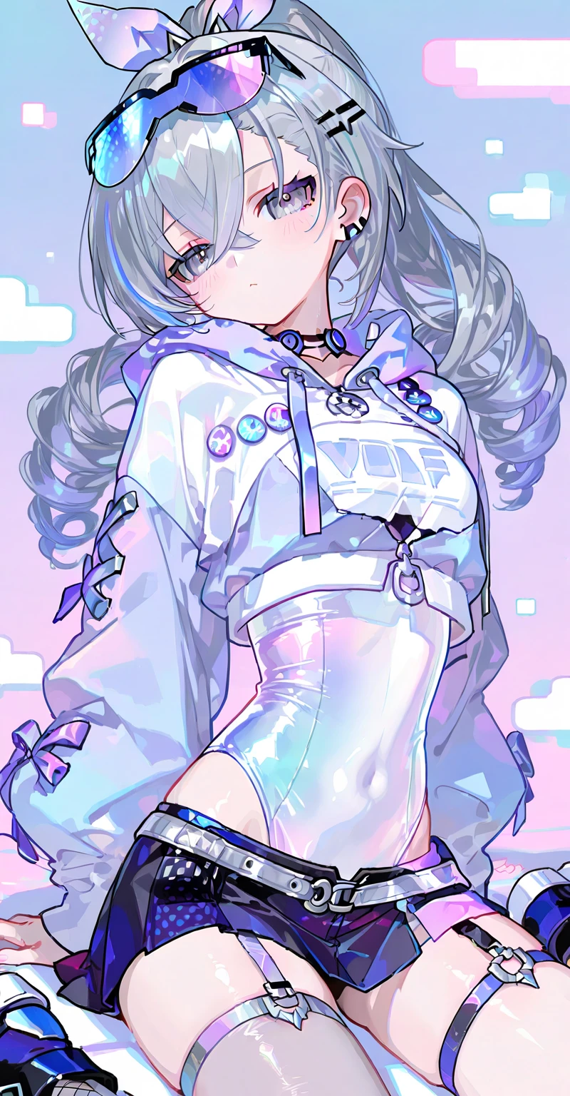 (masterpiece), best quality, expressive eyes, perfect face, Girl,long dark iridescent hair, iridescent eyes, small waist, small , large thighs,best clothes