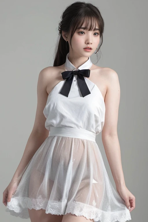 The body is completely normal.,girl, short skirt,white platform boots，platform shoes,((white stockings)),((Masterpiece, best quality, High resolution)), 8K ที่Very detailed, beautiful girl with , (Hyper HD, Very detailed, เนื้อหามีรายVery detailed, Very realistic, Surreal, Live photos), (1 woman，Bow knot:1.5), (realistic brown), short hair details,Bow knot,Hair pins, (Dynamic camera poses,, Beautiful and delicate face，slightly open, beautiful eyes),, glow,