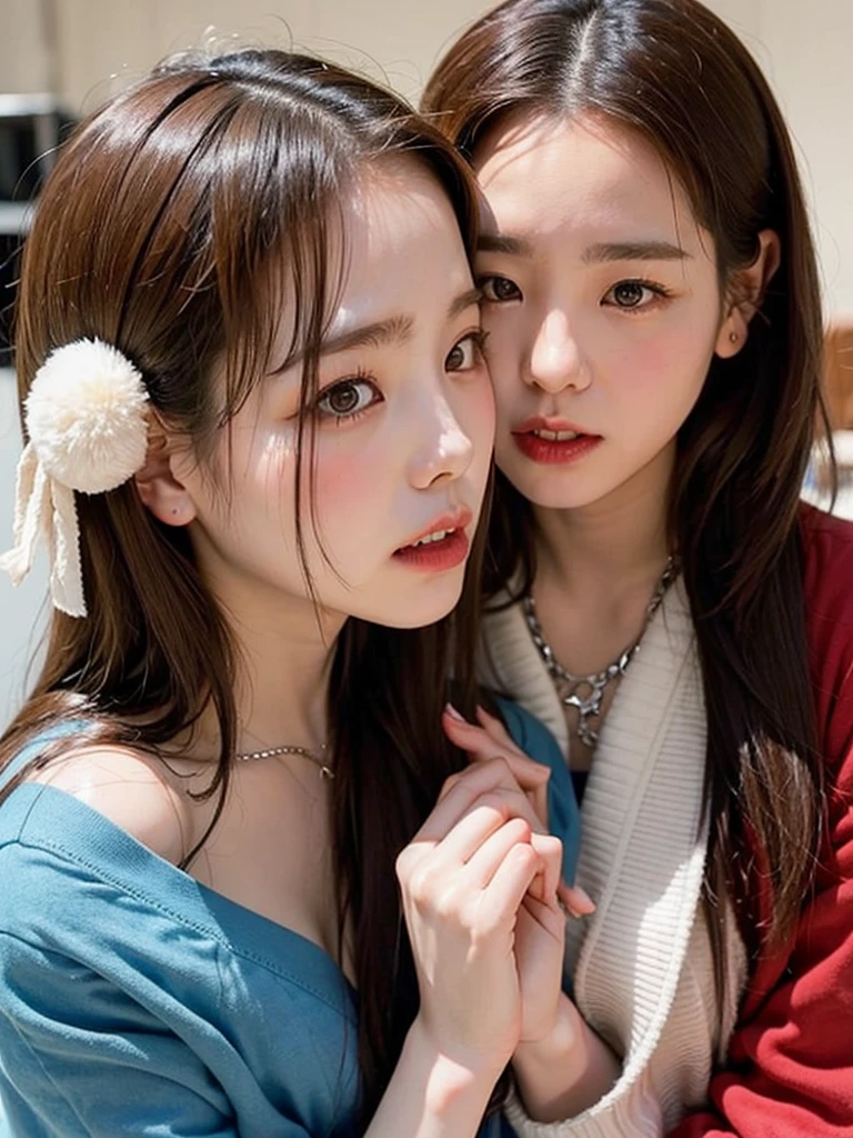 1 girl walking on the river, mix 4, sweater, pillow, lips, open mouth, realistic, photo_\(medium\), solo, (masterpiece), (photorealistic: 1.3), ultra detailed, (high detail) skin: 1.2), (best quality: 1.0), (ultra high definition: 1.0), (Orchan-6500: 0.3), wavy detailed hair, long hair, sunshine, (beautiful detailed makeup), (sexual arousal, blush, Rough breathing: 1.0), studded flower-themed petals, (soft glove room: 0.5)