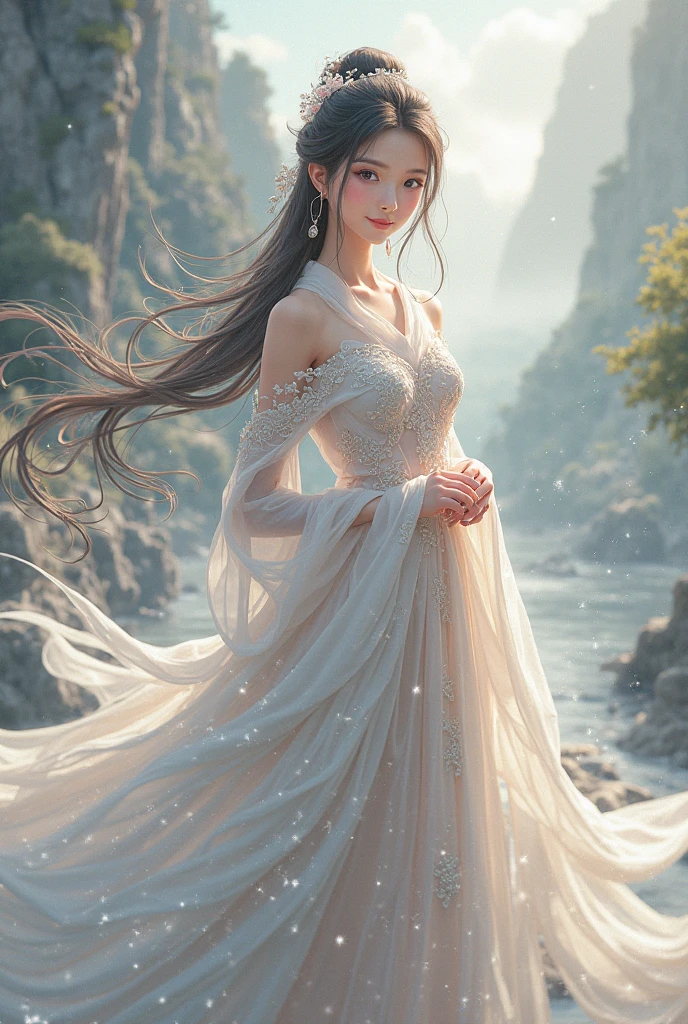 Best Quality, Masterpiece, High Resolution, 1Girl, Porcelain Dress, Hair Accessories, Necklace, Jewelry, Beautiful Face, Tyndall Effect, Realistic, Edge Lighting, Two-Tone Lighting, (High Detail Skin: 1.2), 8K UHD, DSLR, Soft Light, High Quality, Volumetric Light, Candid Photo, High Resolution, 4K, 8K, Long Hair Fluttering, Wind Blowing Skirt, In the Garden, Clear Fingers, Perfect Fingers, 5 Fingers